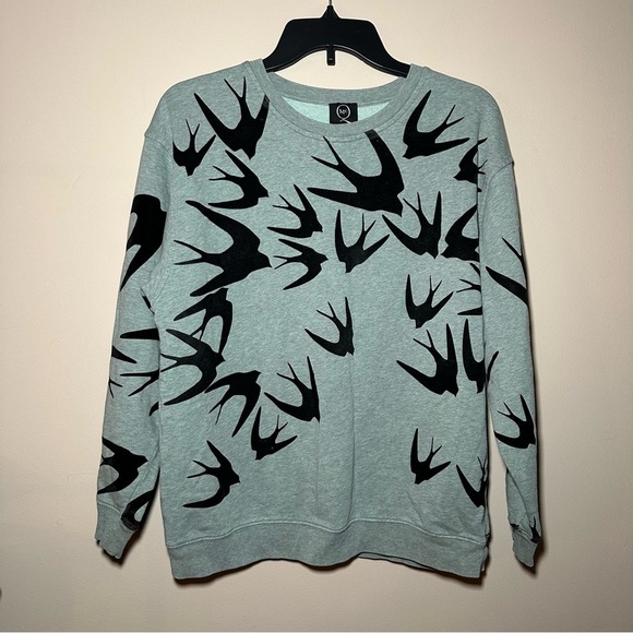 Alexander McQueen Mint Melange Mixed Media Novelty Birds Pullover Sweatshirt S - Picture 2 of 16